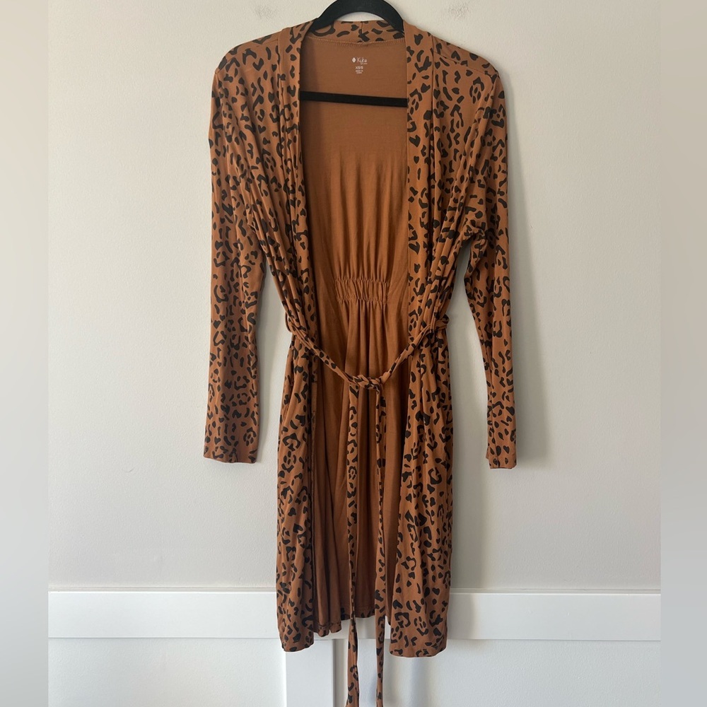 Kyte Baby Women Leopard Print Bamboo Robe Cardigan XS/S Camel Brown
